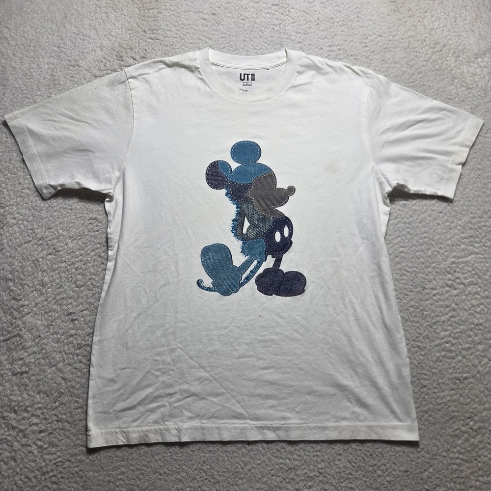 Uniqlo Disney Mickey Mouse T-Shirt Mens Large White Graphic Tee Cotton Casual